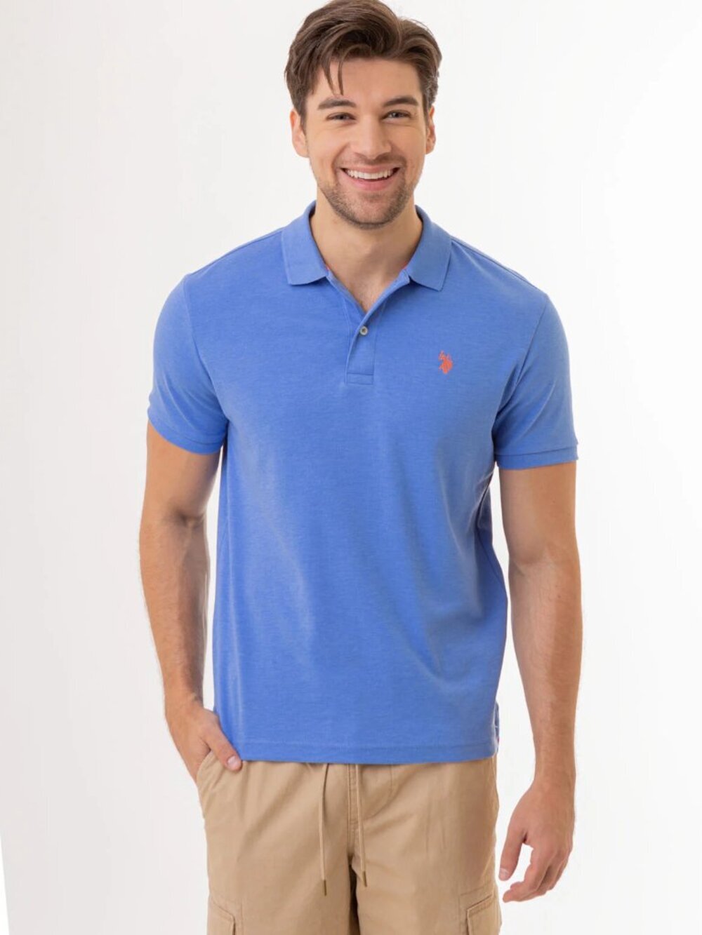 U.S. Polo Assn. Solid Interlock Polo Shirt In Palace Blue Heather Size L
